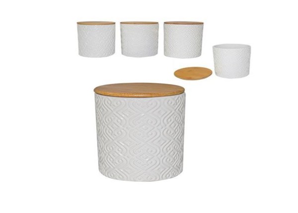 Βαζάκι κεραμικό με καπάκι μπαμπού Υ11x11εκ. Βαζάκι κεραμικό με καπάκι μπαμπού Υ11x11εκ.