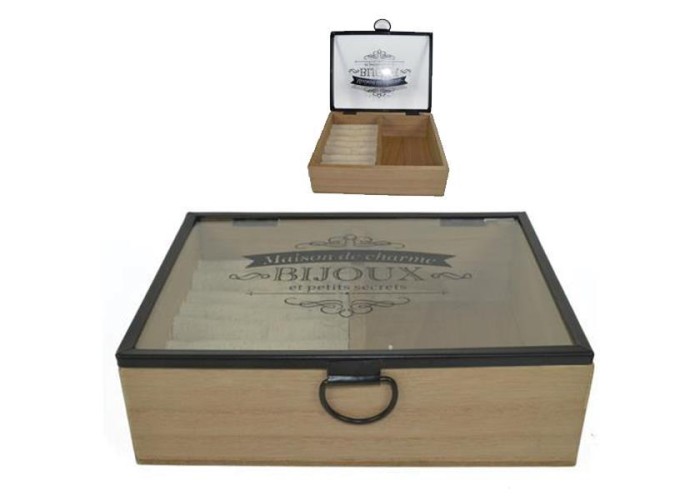 Κουτί ξύλινο για bijoux με γυάλινο καπάκι Υ5,5x18x14εκ. Κουτί ξύλινο για bijoux με γυάλινο καπάκι Υ5,5x18x14εκ.