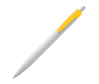 Στυλό πλαστικό λευκό με μπίλια κίτρινο κλιπ Υ14,3xØ1εκ. Δυνατότητα εκτύπωσης