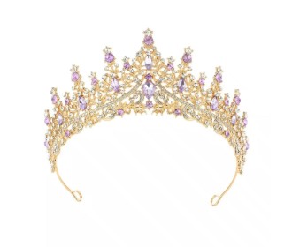 Κορώνα μεταλλική χρυσή με μωβ στρας
