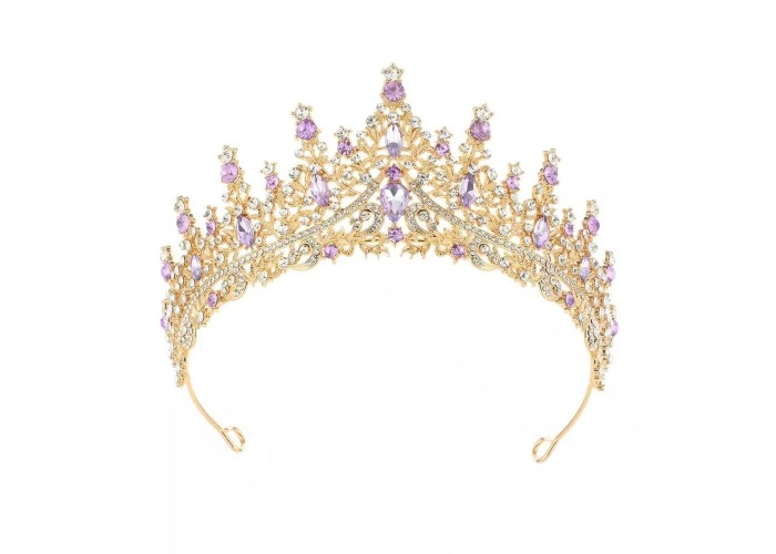 Κορώνα μεταλλική χρυσή με μωβ στρας Κορώνα μεταλλική χρυσή με μωβ στρας