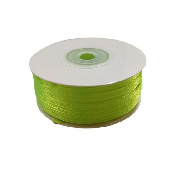 Κορδέλα σατέν διπλής όψης με ούγια λαχανί fluo 3χιλ.x100μ. Κορδέλα σατέν διπλής όψης με ούγια λαχανί fluo 3χιλ.x100μ.