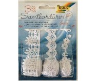 Δαντέλα βελούδινη λευκή 3 διαφ.σχέδια, 1 μέτρο/ρολλό  σε blister