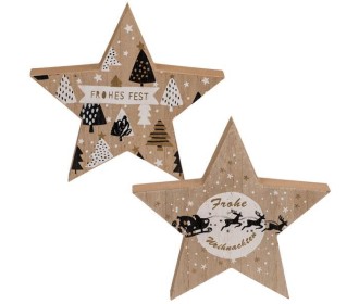 Χριστουγεννιάτικα διακοσμητικά αστέρια ξύλινα 15x15x2εκ. σετ 2 τεμαχίων