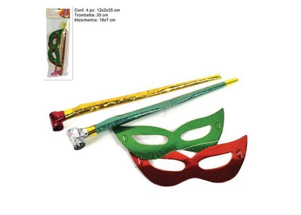 Σετ με 2 φρου φρου και 2 μάσκες κόκκινο - πράσινο σε blister Σετ με 2 φρου φρου και 2 μάσκες κόκκινο - πράσινο σε blister