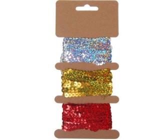 Κορδέλα παγιέτα 6χιλ. x2μ. κοκτέηλ 3 χρώματα Κορδέλα παγιέτα 6χιλ. x2μ. κοκτέηλ 3 χρώματα