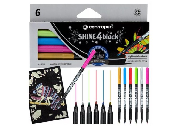 Centropen μαρκαδόροι Shine 4black 6 χρώματα Centropen μαρκαδόροι Shine 4black 6 χρώματα