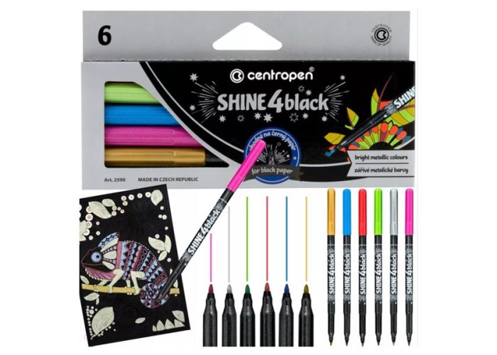 Centropen μαρκαδόροι Shine 4black 6 χρώματα Centropen μαρκαδόροι Shine 4black 6 χρώματα