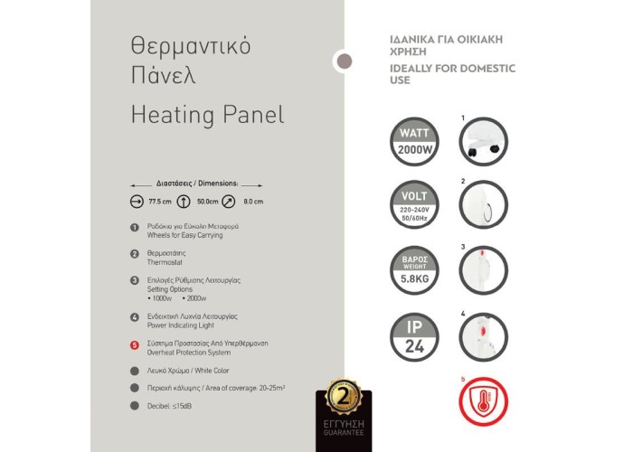 Θερμαντικό πάνελ 77,5x50x8εκ. 2000W 220-240V Θερμαντικό πάνελ 77,5x50x8εκ. 2000W 220-240V