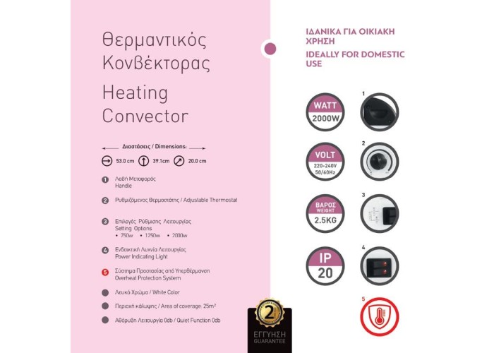 Θερμαντικός κονβέκτορας 53x39,1x20εκ. 2000W 220-240V