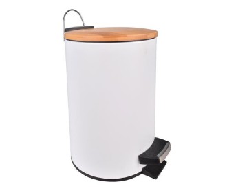 Κάδος απορριμάτων με πεντάλ 5lt λευκό με ξύλινο καπάκι Y25,5cm Ø20cm Κάδος απορριμάτων με πεντάλ 5lt λευκό με ξύλινο καπάκι Y25,5cm Ø20cm