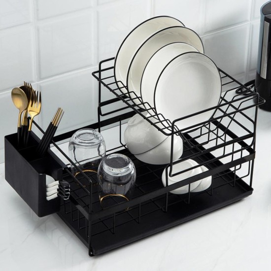 Πιατοθήκη διόροφη μεταλλική μαύρη Y26,5x39x27,5εκ. Πιατοθήκη διόροφη μεταλλική μαύρη Y26,5x39x27,5εκ.