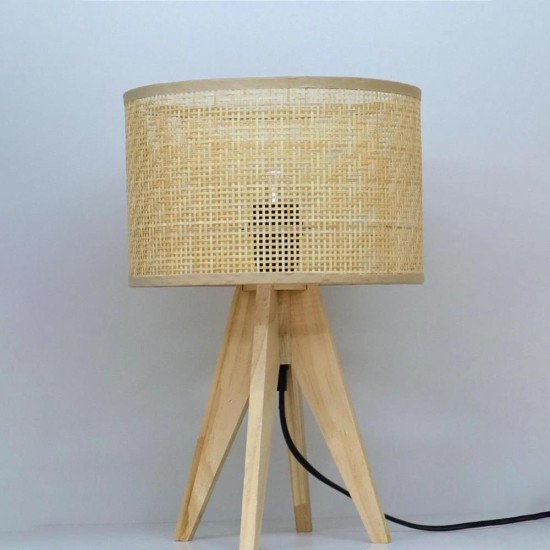 Φωτιστικό επιτραπέζιο rattan με ξύλινη βάση Υ36,5xØ24εκ. Φωτιστικό επιτραπέζιο rattan με ξύλινη βάση Υ36,5xØ24εκ.