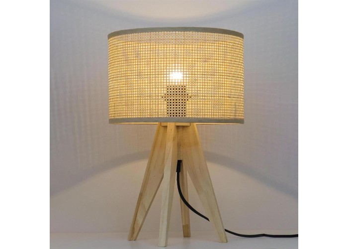 Φωτιστικό επιτραπέζιο rattan με ξύλινη βάση Υ36,5xØ24εκ. Φωτιστικό επιτραπέζιο rattan με ξύλινη βάση Υ36,5xØ24εκ.