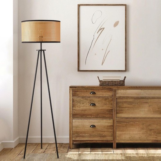 Φωτιστικό δαπέδου rattan με ξύλινη βάση Υ145xØ45εκ. Φωτιστικό δαπέδου rattan με ξύλινη βάση Υ145xØ45εκ.