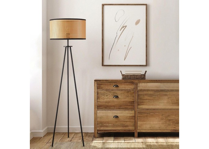 Φωτιστικό δαπέδου rattan με ξύλινη βάση Υ145xØ45εκ. Φωτιστικό δαπέδου rattan με ξύλινη βάση Υ145xØ45εκ.
