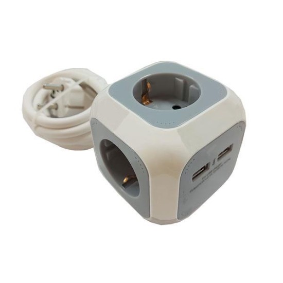 Πολύμπριζο κύβος 3θέσεων - 2 USB, 1,5m μήκος Πολύμπριζο κύβος 3θέσεων - 2 USB, 1,5m μήκος