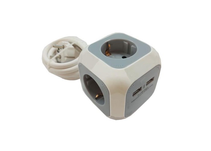 Πολύμπριζο κύβος 3θέσεων - 2 USB, 1,5m μήκος