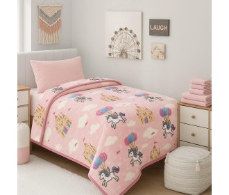 Κουβέρτα παιδική Unicorn Fly βελουτέ από 100% polyester 150x220εκ.
