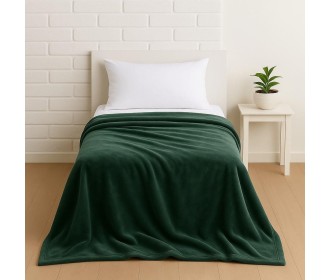Κουβέρτα μονή πράσινη βελουτέ από 100% polyester 150x220εκ.
