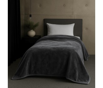 Κουβέρτα μονή γκρι βελουτέ από 100% polyester 150x220εκ.
