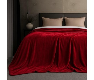 Κουβέρτα υπέρδιπλη κόκκινη βελουτέ από 100% polyester 220x240εκ.