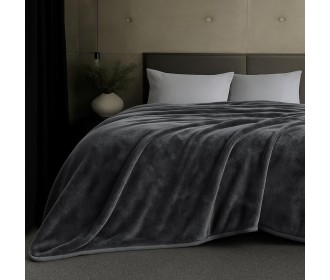 Κουβέρτα υπέρδιπλη γκρι βελουτέ από 100% polyester 220x240εκ.