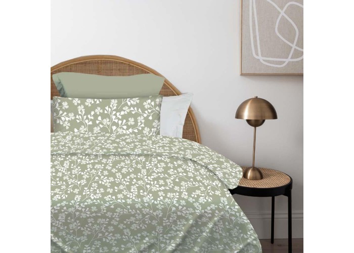 Σετ σεντόνια μονά Daisy olive από 100% βαμβάκι 175x260εκ.