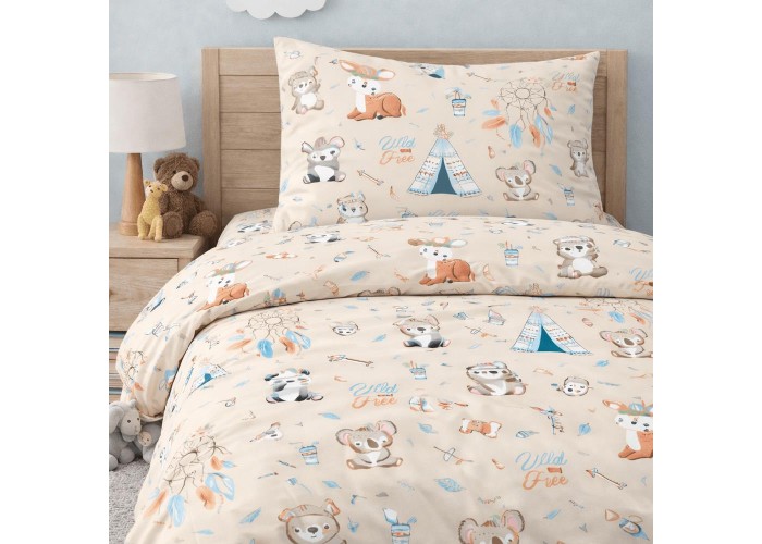 Σετ παιδικά σεντόνια μονά boho animals από 100% βαμβάκι 170x260εκ.