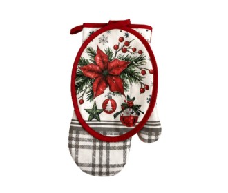 Σετ πιάστρα-γάντι φούρνου Seasonal  Αλεξανδρινή-Poinsettia 100% βαμβάκι