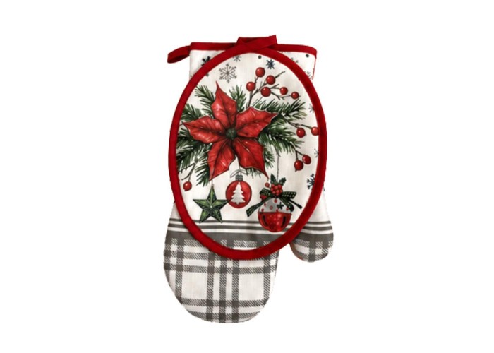 Σετ πιάστρα-γάντι φούρνου Seasonal Αλεξανδρινή-Poinsettia 100% βαμβάκι Σετ πιάστρα-γάντι φούρνου Seasonal Αλεξανδρινή-Poinsettia 100% βαμβάκι