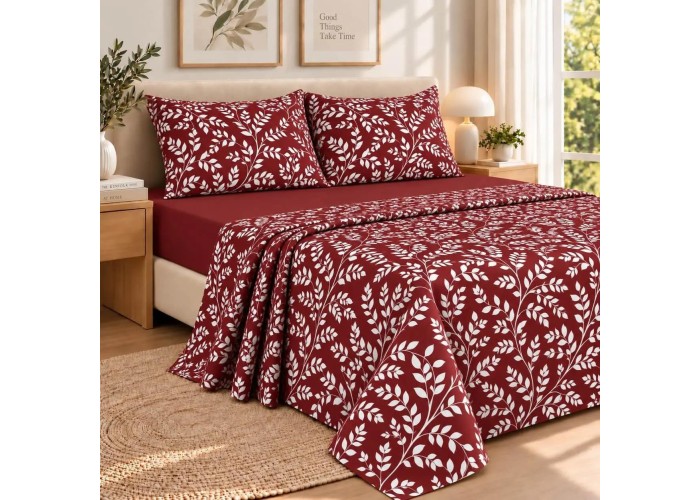 Σετ υπέρδιπλα σεντόνια Irida redwine από 100% βαμβάκι 245x260εκ.