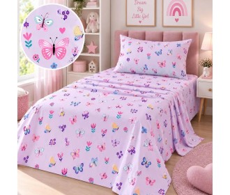 Σετ παιδικά σεντόνια μονά Butterfly από 100% βαμβάκι 170x260εκ. Σετ παιδικά σεντόνια μονά Butterfly από 100% βαμβάκι 170x260εκ.