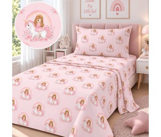 Σετ παιδικά σεντόνια μονά Princess Coral από 100% βαμβάκι 170x260εκ. Σετ παιδικά σεντόνια μονά Princess Coral από 100% βαμβάκι 170x260εκ.
