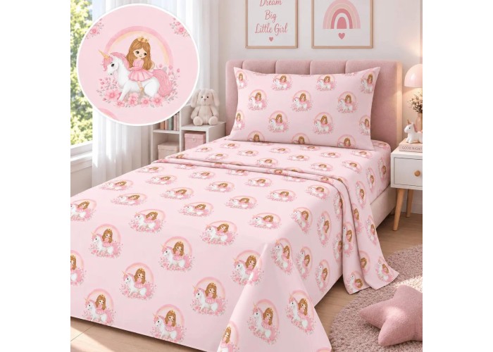 Σετ παιδικά σεντόνια μονά Princess Coral από 100% βαμβάκι 170x260εκ.
