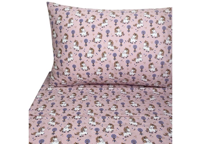 Σετ παιδικά σεντόνια μονά unicorn από 100% βαμβάκι 175x260εκ.