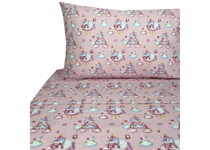 Σετ παιδικά σεντόνια μονά baby sweet unicorn από 100% βαμβάκι 175x260εκ.
