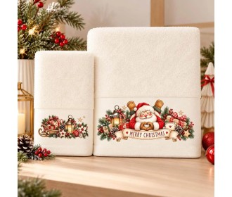 Σετ χριστουγεννιάτικες πετσέτες Santa Claus 100% βαμβάκι πεννιε 500gsm Σετ χριστουγεννιάτικες πετσέτες Santa Claus 100% βαμβάκι πεννιε 500gsm