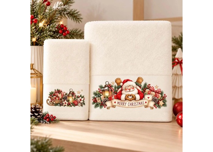Σετ χριστουγεννιάτικες πετσέτες Santa Claus 100% βαμβάκι πεννιε 500gsm