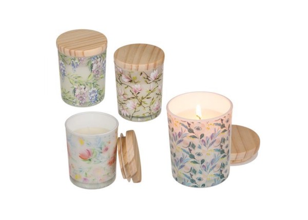 Αρωματικό κερί σε γυάλινο βαζάκι 7x9εκ. κοκτέηλ 4 σχέδια Αρωματικό κερί σε γυάλινο βαζάκι 7x9εκ. κοκτέηλ 4 σχέδια