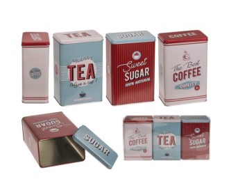 Μεταλλικά κουτιά ρετρό, Καφές, Τσάι - Ζάχαρη, σετ 3 τμχ, Υ19 x11 x7,5 εκ./κουτί