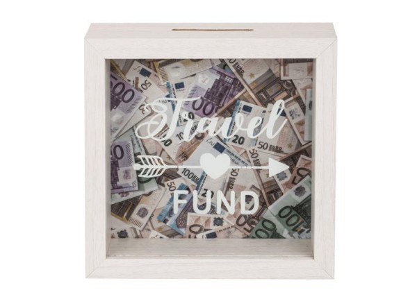Κουμπαράς - κορνίζα λευκός «Travel Fund» Υ15,5x15x5εκ. Κουμπαράς - κορνίζα λευκός «Travel Fund» Υ15,5x15x5εκ.