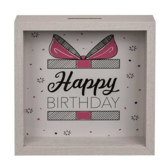 Κουμπαράς - κορνίζα λευκός «Happy Birthday» Υ20x20x5εκ.