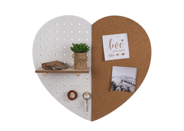 Πίνακας σημειώσεων φελλού σε σχήμα καρδιάς με 1 ράφι, Υ45x49x4εκ.