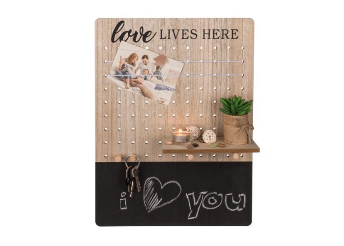 Πίνακας σημειώσεων φελλού «Love lives here» με 1 ράφι και μαυροπίνακα Υ48x36x1εκ.