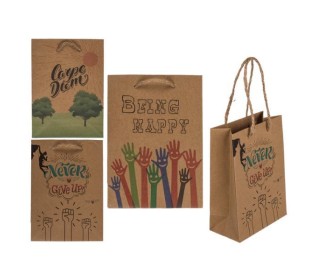 Χάρτινες τσάντες κραφτ με μηνύματα, κοκτέηλ 3 σχέδια Υ16x11,5x6εκ.