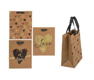 Χάρτινες τσάντες κραφτ με καρδιές, κοκτέηλ 3 σχέδια Υ23x18x10εκ.