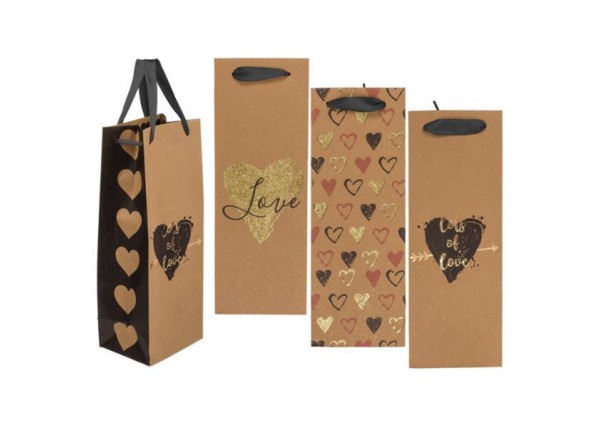 Χάρτινες τσάντες κρασιού Υ33x12x10εκ. κραφτ με καρδιές σε 3 σχέδια Χάρτινες τσάντες κρασιού Υ33x12x10εκ. κραφτ με καρδιές σε 3 σχέδια