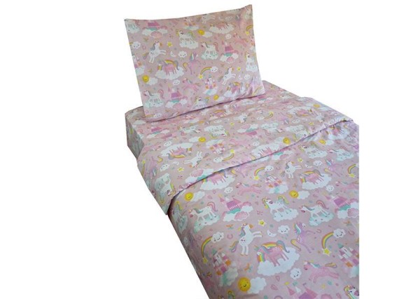 Σετ παιδικά σεντόνια μονά Castle Unicorn από 100% βαμβάκι 175x260εκ. Σετ παιδικά σεντόνια μονά Castle Unicorn από 100% βαμβάκι 175x260εκ.