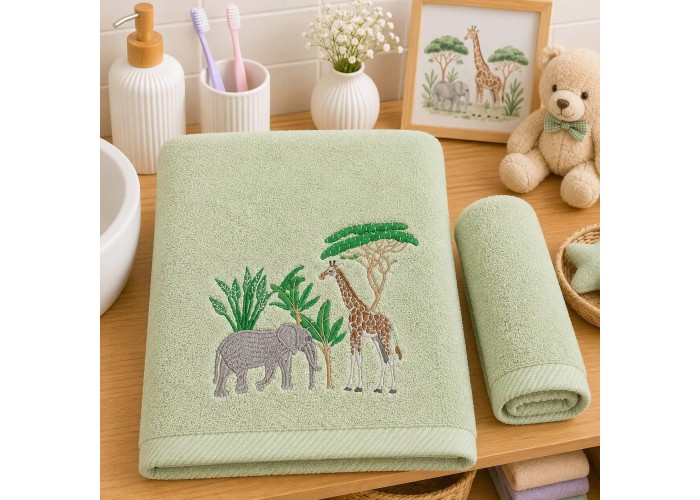 Σετ παιδικές πετσέτες Forest - Safari 100% βαμβάκι πεννιε 500gsm Σετ παιδικές πετσέτες Forest - Safari 100% βαμβάκι πεννιε 500gsm